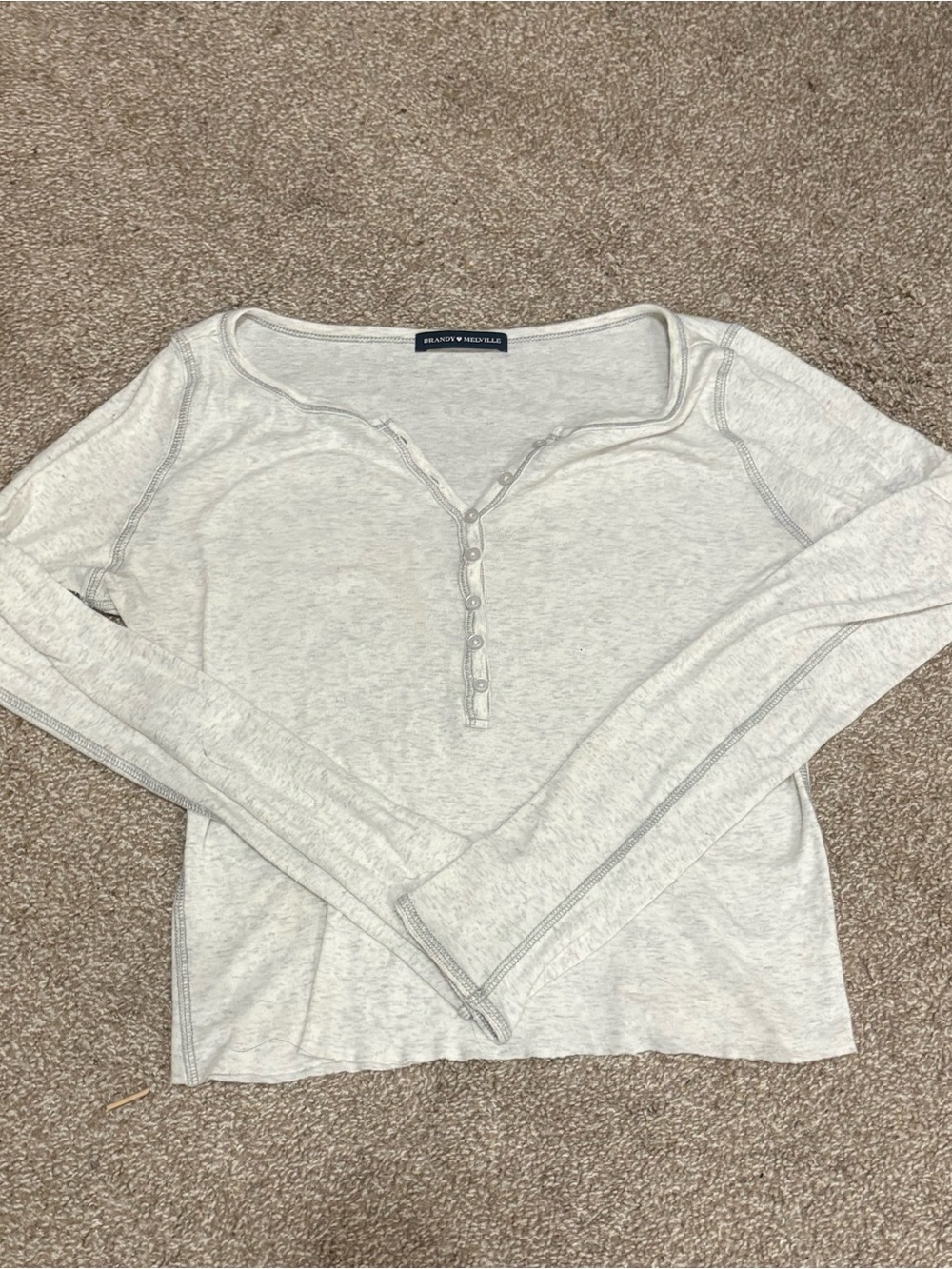 Brandy Melville Cream Ribbed Henley Long-Sleeve Top